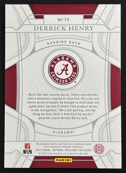 Derrick Henry 2022 Panini National Treasures Collegiate Blue /75 Crimson Tide Ravens Titans Sports Trading Card