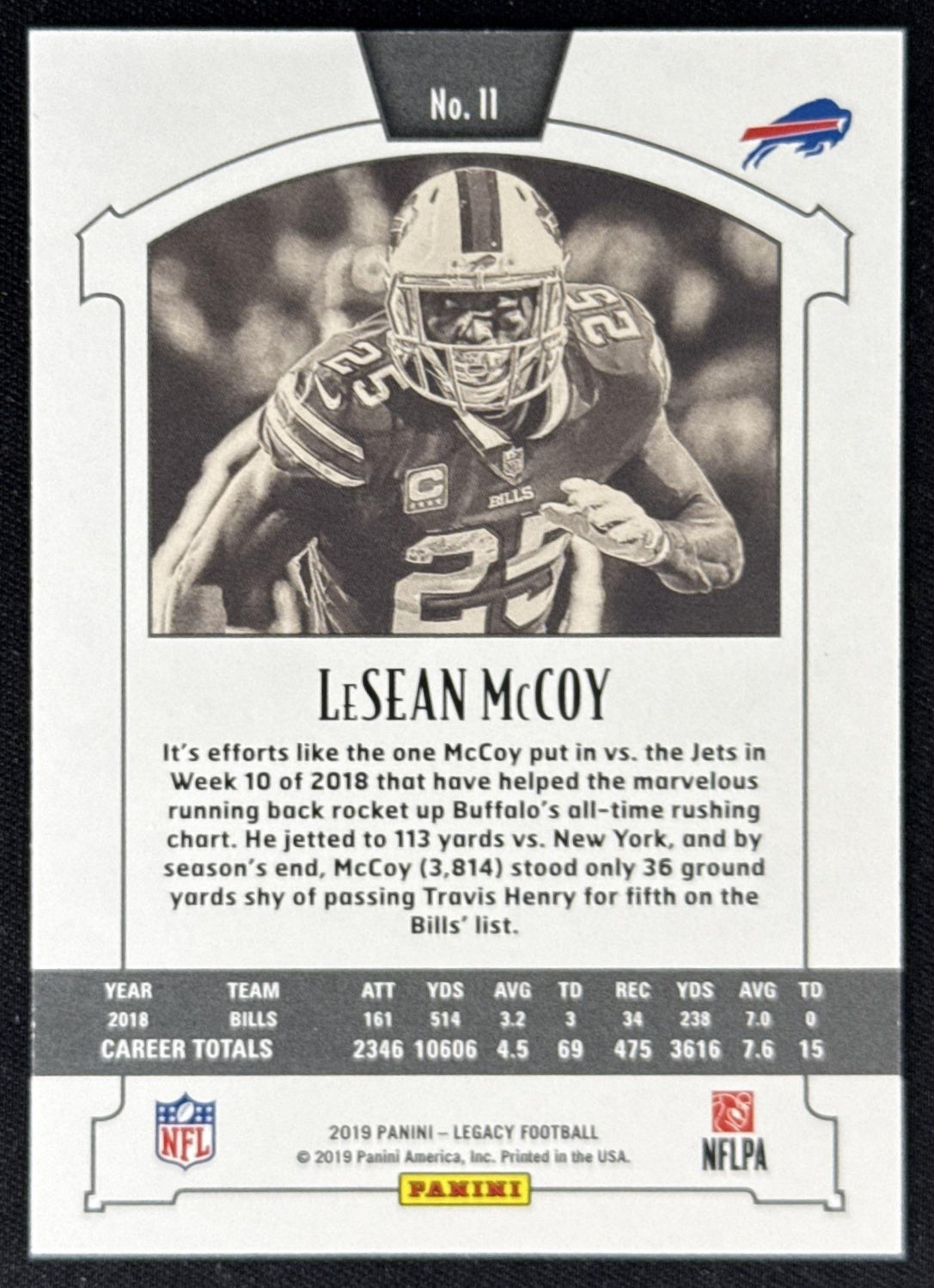 LeSean McCoy 2019 Panini Legacy Yellow /165 Bills Sports Trading Card