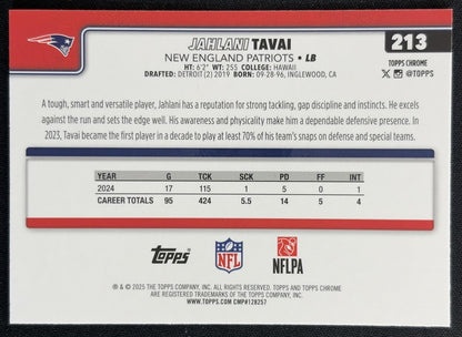 Jahlani Tavai 2025 Topps Chrome Purple Lava Refractor /75 Patriots back