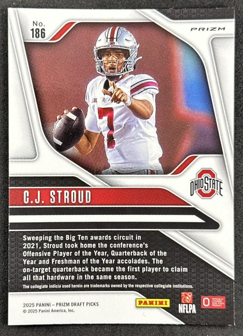 C.J. Stroud 2025 Panini Prizm Draft Picks Red Ice Buckeyes Texans - Back