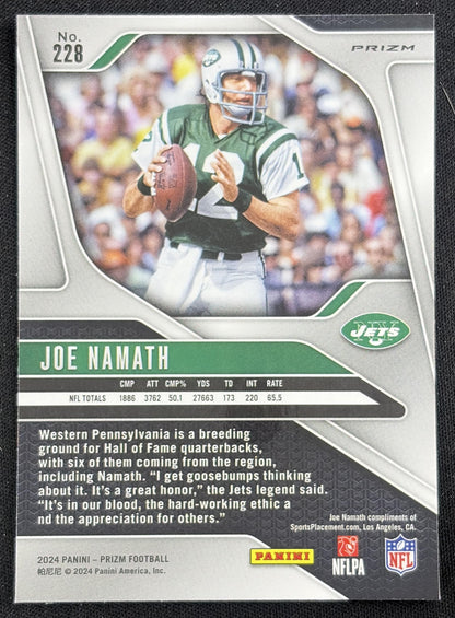 Joe Namath 2024 Panini Prizm Green Jets Sports Trading Card