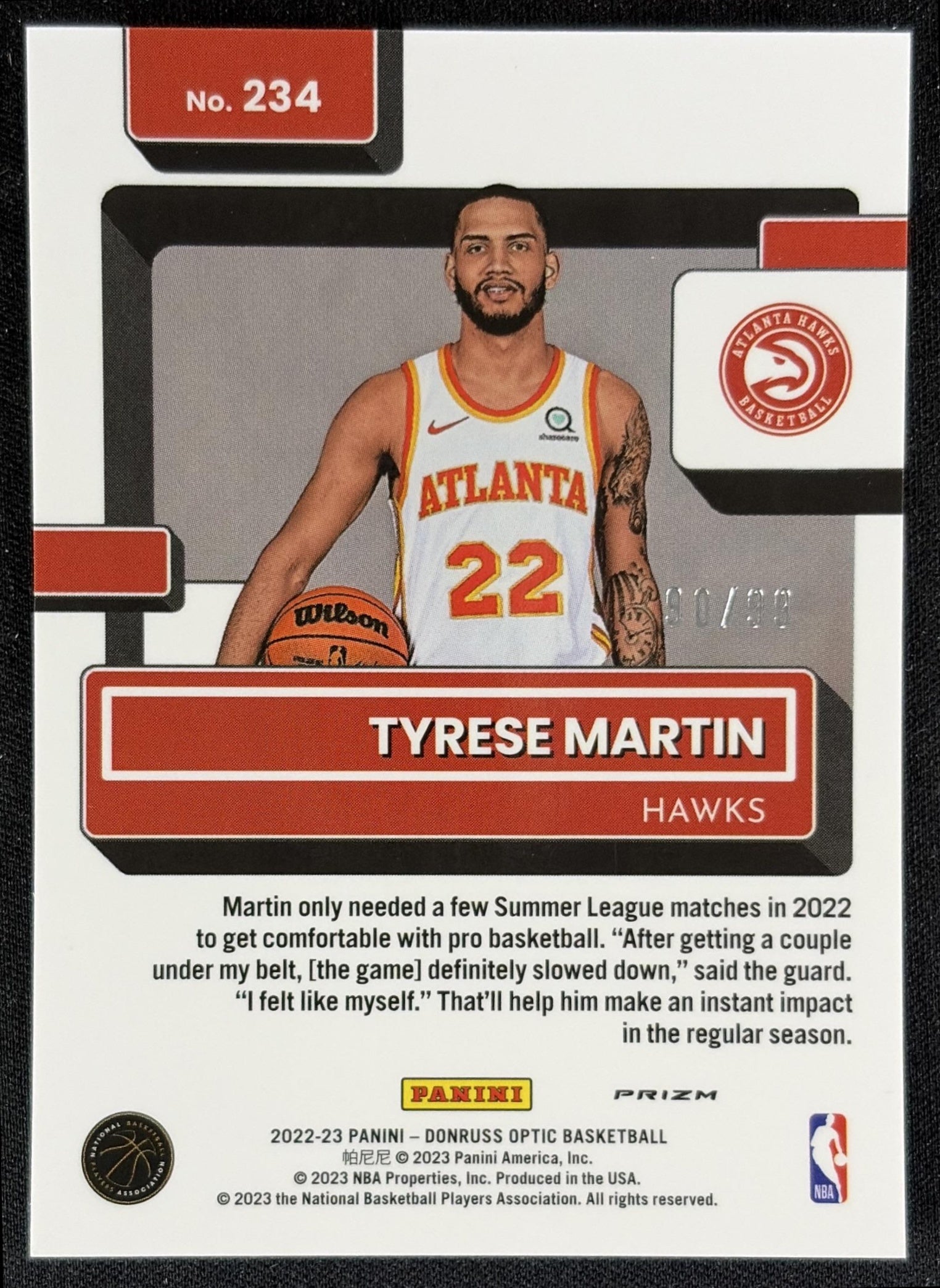 Tyrese Martin 2022 Panini Donruss Optic Copper Glitter /99 Hawks back