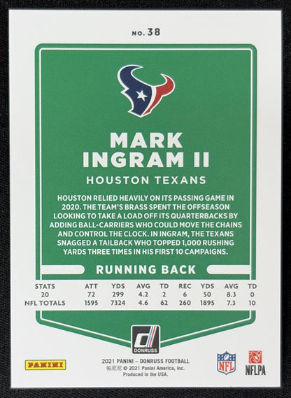 Mark Ingram II 2021 Panini Donruss Press Proof Premium Texans Sports Trading Card
