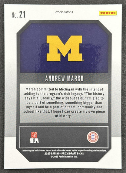 Andrew Marsh 2025 Panini Prizm Draft Picks New Recruits Red Ice Wolverines - Back