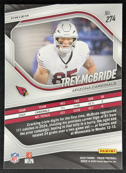 Trey McBride 2025 Panini Prizm Black & Red Checker Cardinals back