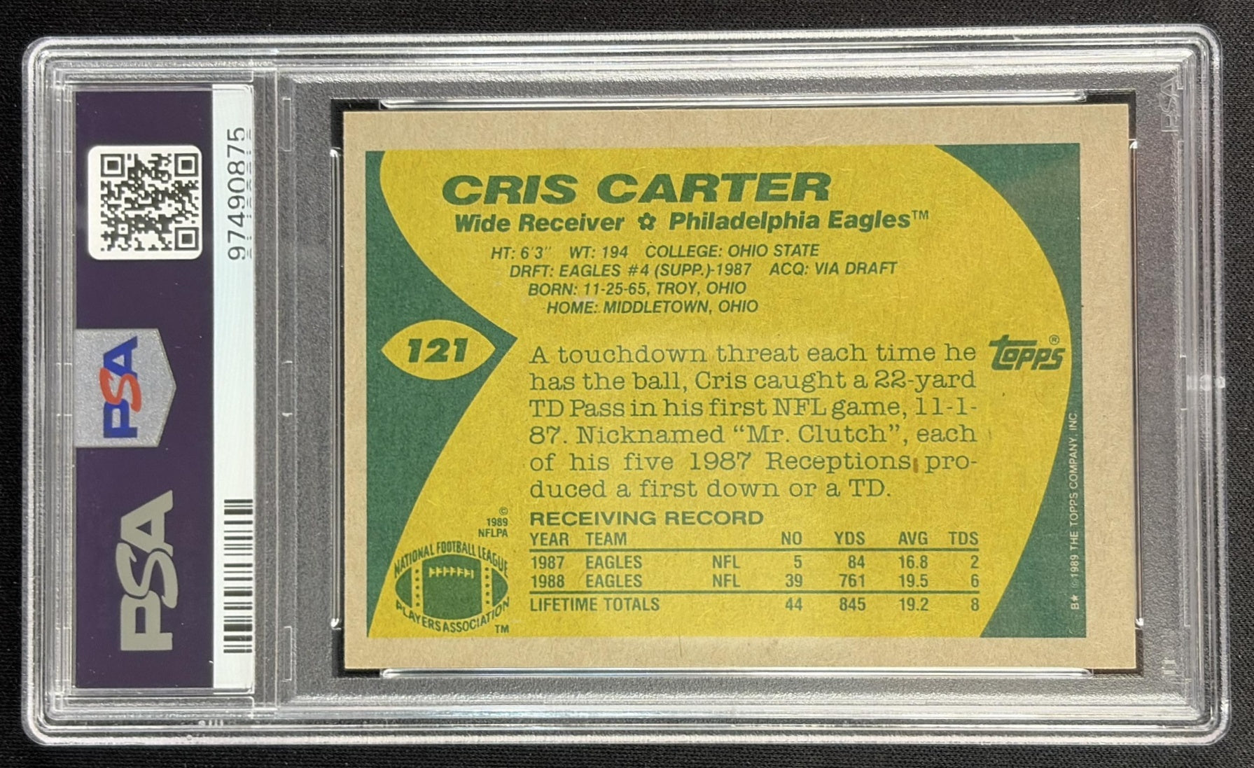 Cris Carter 1989 Topps PSA 9 Eagles 97490875 Sports Trading Card