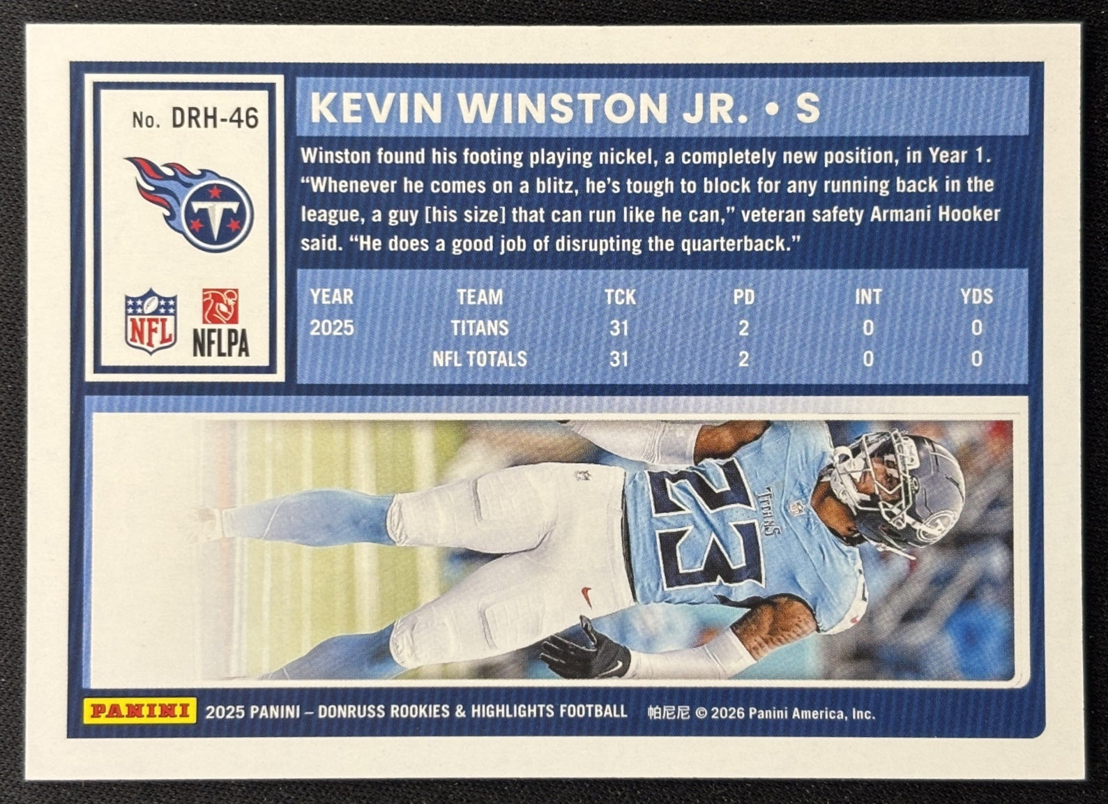 Kevin Winston Jr 2025 Panini Donruss Rookies & Highlights Titans Sports Trading Cards