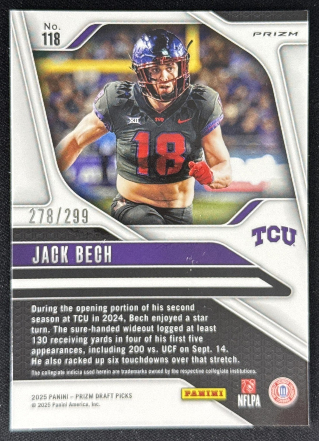 Jack Bech 2025 Panini Prizm Draft Picks Blue Wave /299 Horned Frogs Sports Trading Card