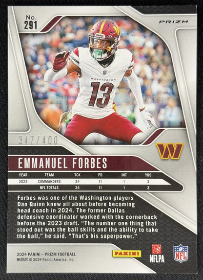 Emmanuel Forbes 2024 Panini Prizm Pandora /400 Commanders Back