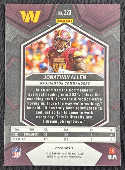 Jonathan Allen 2024 Panini Mosaic Red Sparkle Prizm Commanders