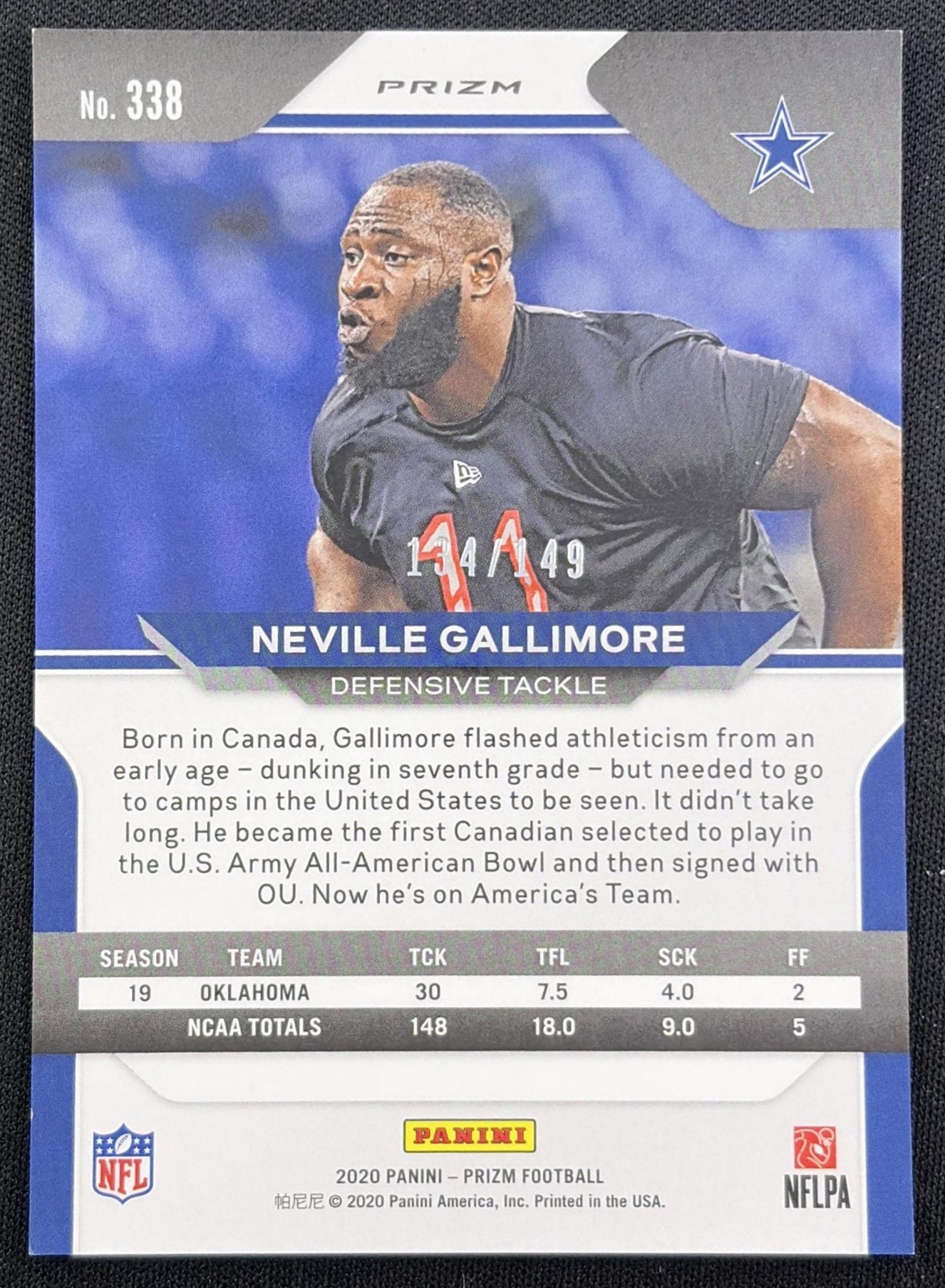 Neville Gallimore 2020 Panini Prizm Rookie Auto Red Wave /149 Cowboys