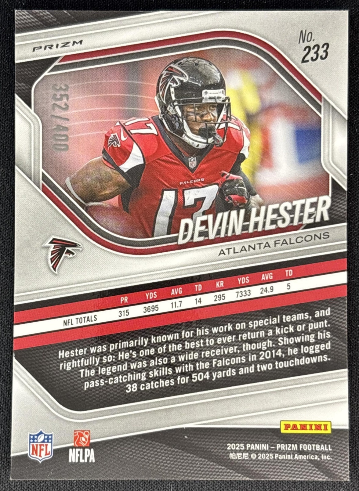 Devin Hester 2025 Panini Prizm Pandora /400 Falcons back