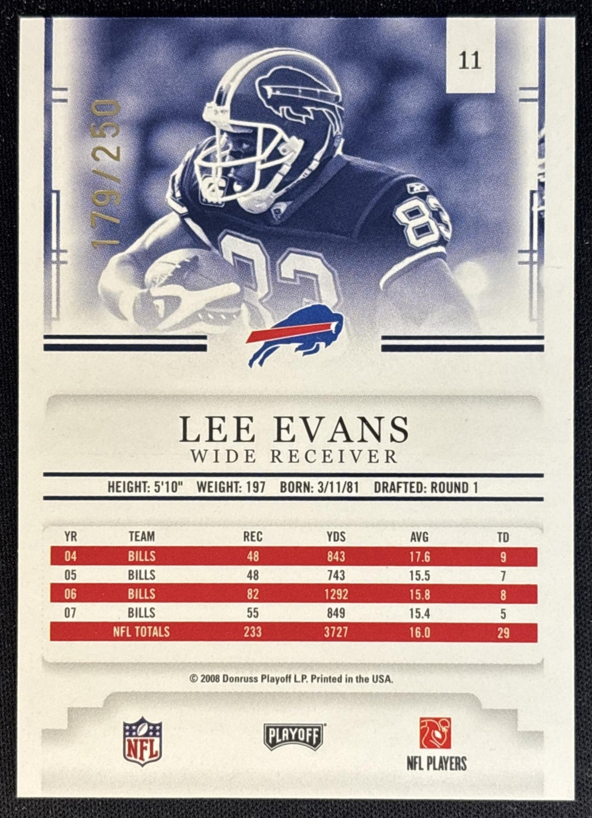Lee Evans 2008 Donruss Threads Pro Gridiron Kings Materials /250 Bills Football