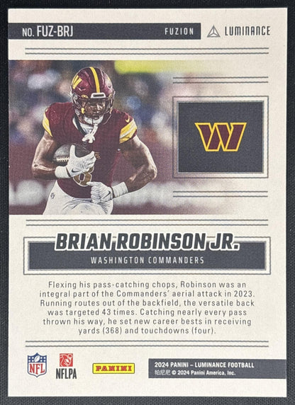 Brian Robinson Jr. 2024 Panini Luminance Fuzion Orange /100 Commanders back