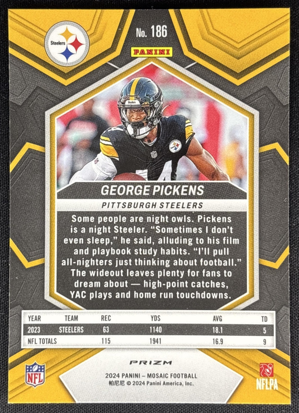 George Pickens 2024 Panini Mosaic Green Prizm Steelers Sports Trading Cards