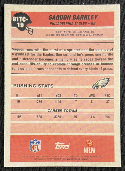 Saquon Barkley 2026 Topps 1991 Chrome Mojo Refractor Eagles back