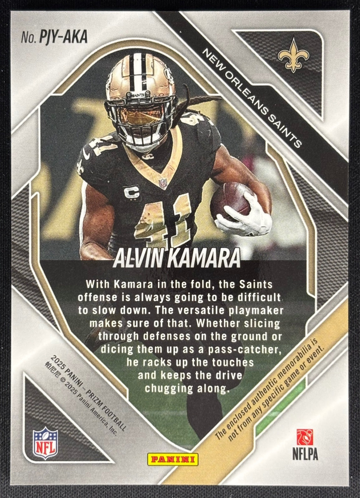 Alvin Kamara 2025 Prizm Premier Jerseys Saints Sports Trading Card