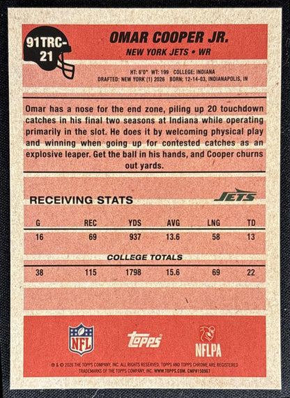 Omar Cooper Jr. 2026 Topps 1991 Chrome Rookie Mojo Refractor Jets