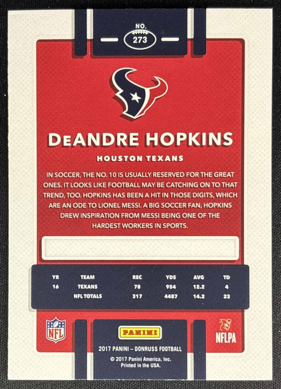 DeAndre Hopkins 2017 Panini Donruss Press Proof Blue Texans Sports Trading Cards