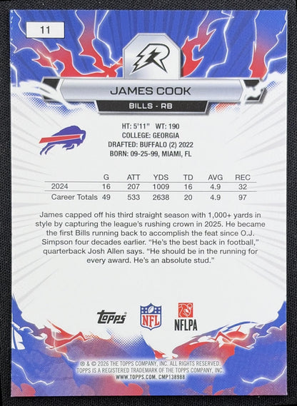 James Cook 2025 Topps Resurgence Blue and Orange Spark Refractor Bills