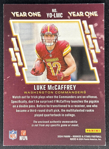 Luke McCaffrey 2024 Panini Rookies & Stars Year One Commanders back