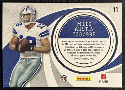 Miles Austin 2010 Panini Donruss Elite Prime Targets Gold /999 Cowboys back