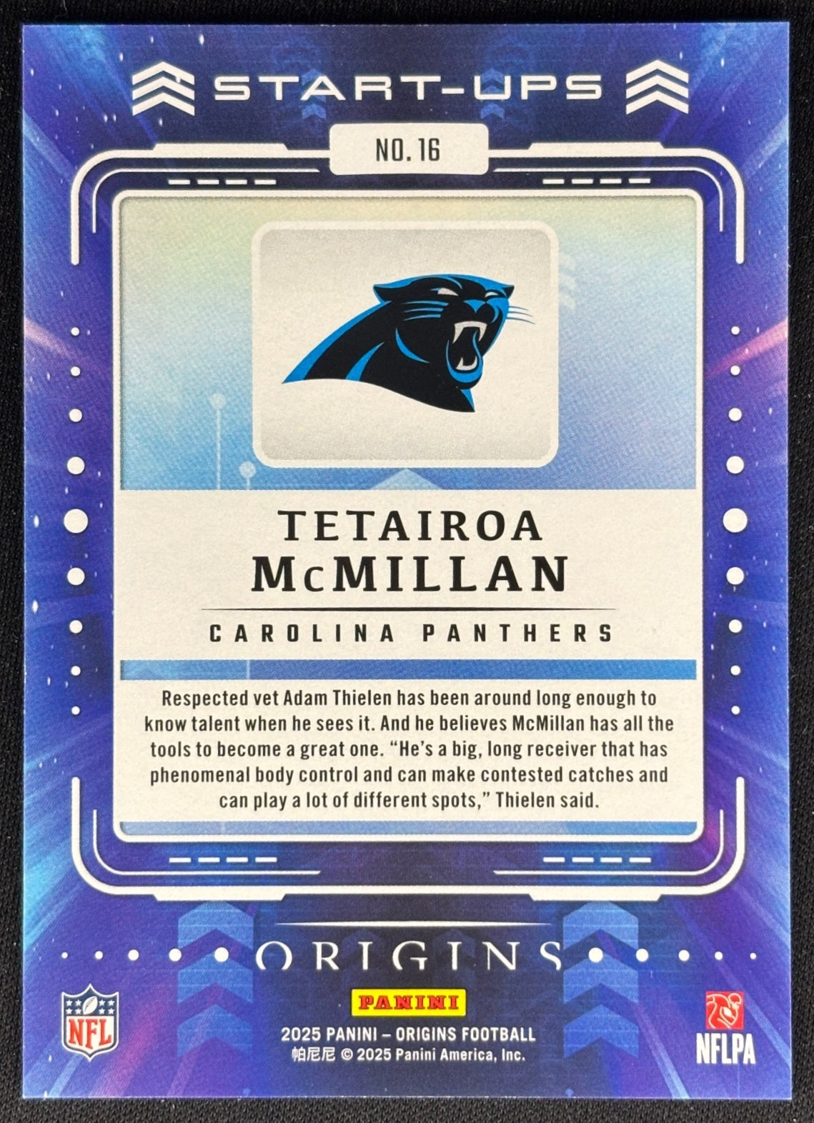 Tetairoa McMillan 2025 Origins Start-Ups Panthers Sports Trading Cards