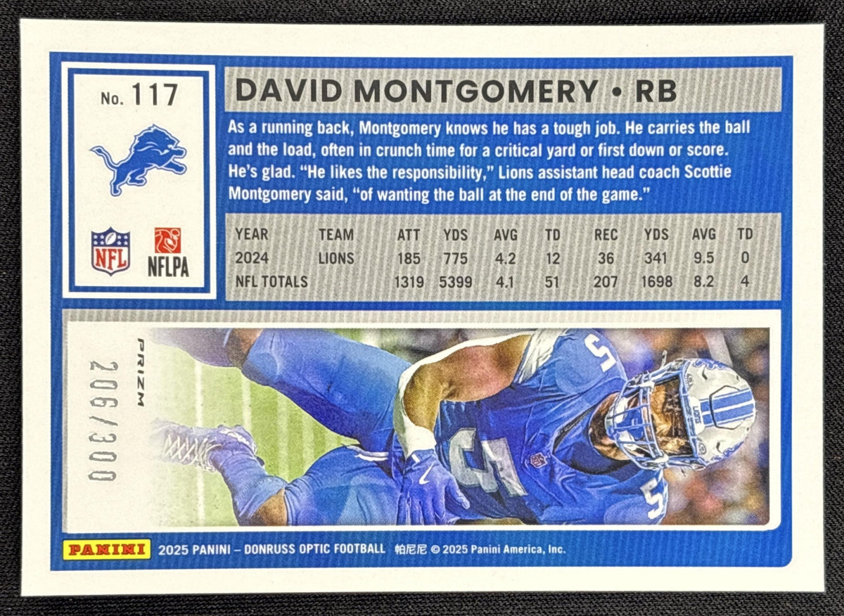 David Montgomery 2025 Panini Donruss Optic Wave Prizm /300 Lions