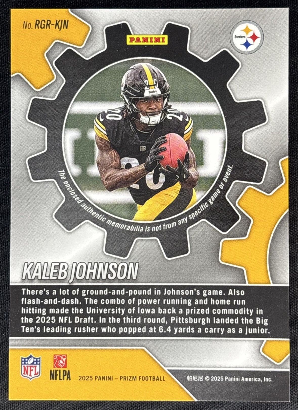 Kaleb Johnson 2025 Panini Prizm Rookie Gear Steelers