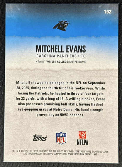 Mitchell Evans 2025 Topps Signature Class Green & Purple Rookie Panthers back