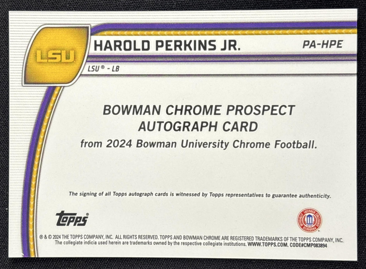 Harold Perkins Jr. 2024 Bowman Chrome University Prospect Auto Tigers