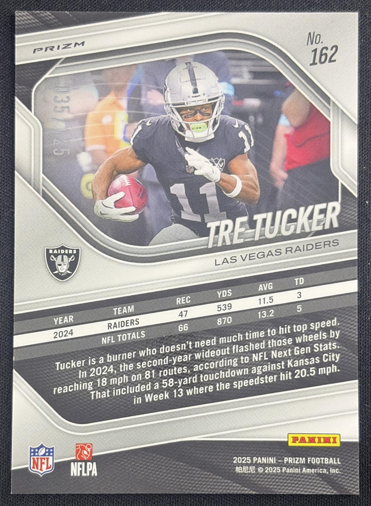 Tre Tucker 2025 Panini Prizm Purple /125 Raiders Las Vegas Raiders