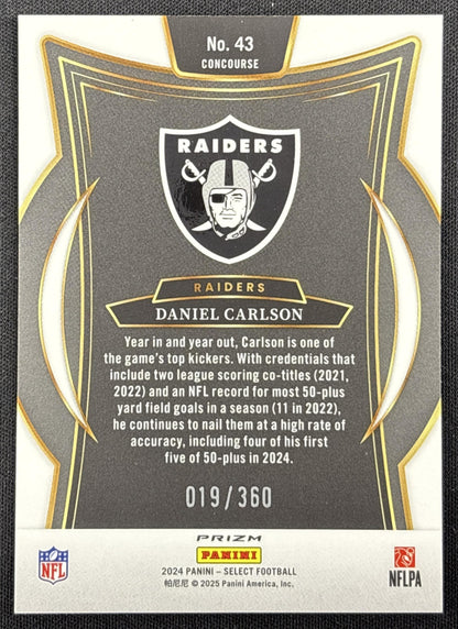 Daniel Carlson 2024 Panini Select Concourse Purple Prizm Shock /360 Raiders
