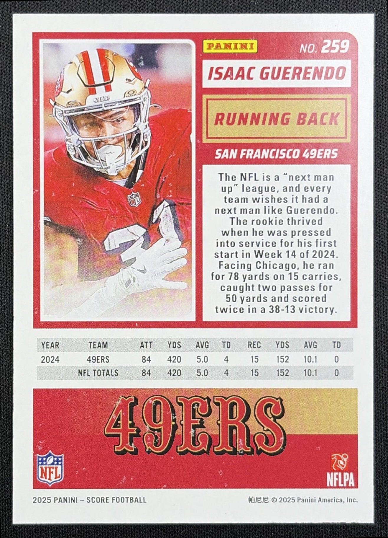 Isaac Guerendo 2025 Panini Score Dots Gold /499 49ers