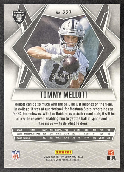 Tommy Mellott 2025 Panini Phoenix Light Blue Pyramids Prizm /385 Raiders