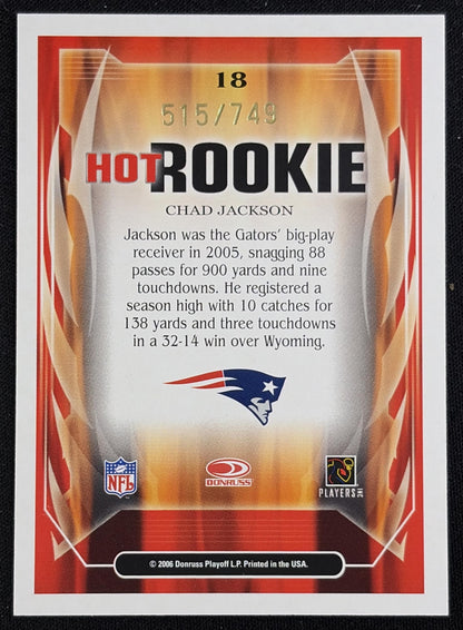 Chad Jackson 2006 Score Select Hot Rookies /749 Patriots - Back