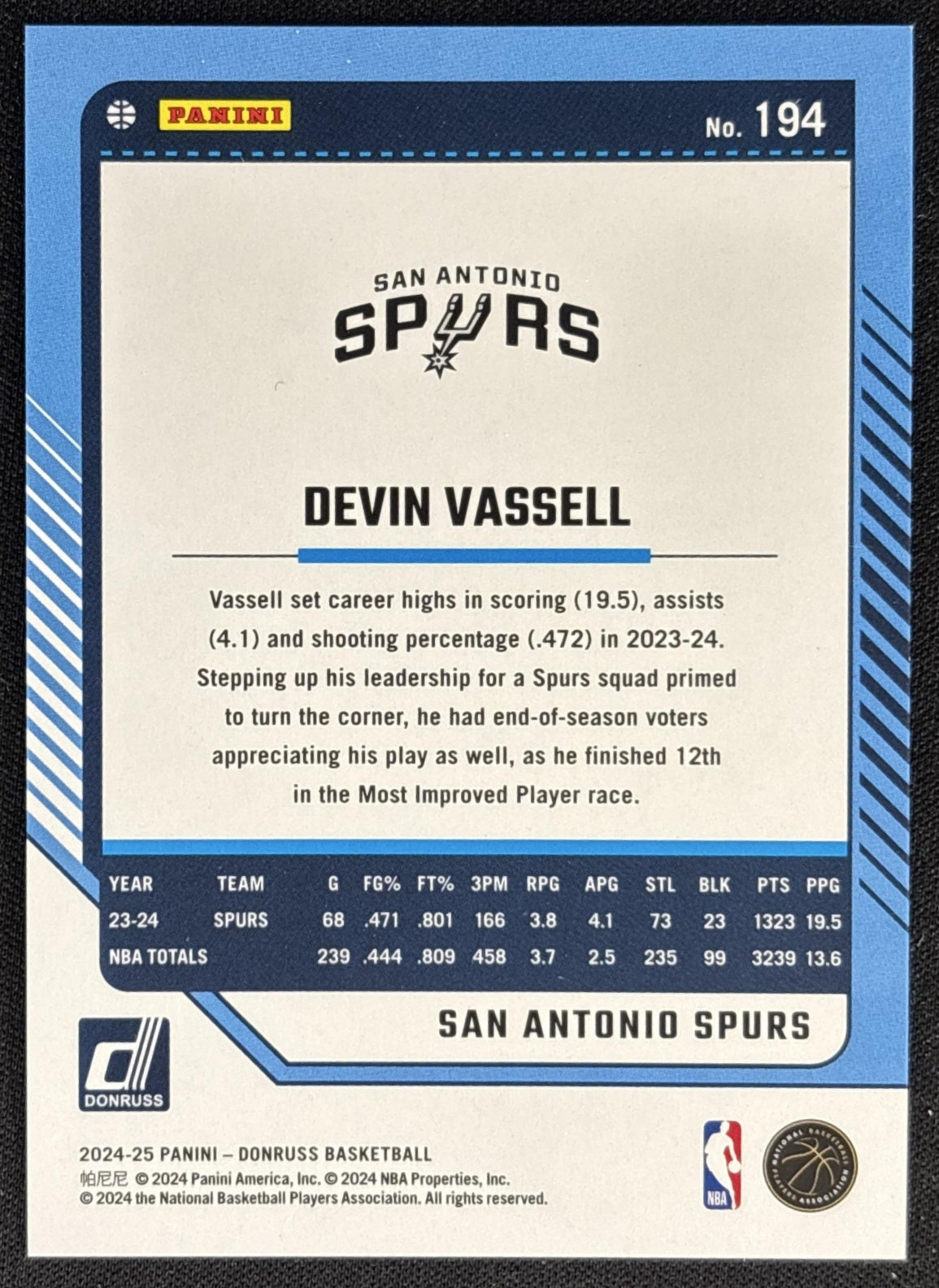 Devin Vassell 2024 Panini Donruss Red Disco /149 Spurs Sports Trading Card