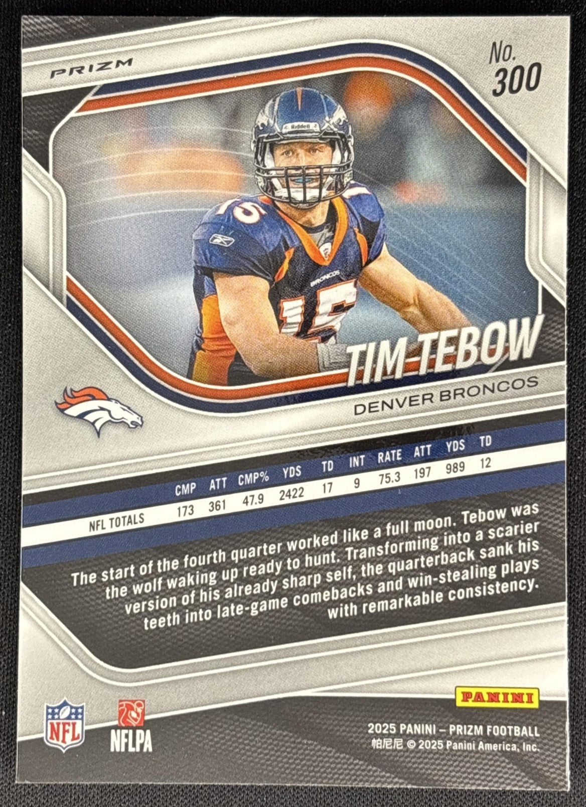 Tim Tebow 2025 Panini Prizm White Disco Broncos Sports Trading Cards