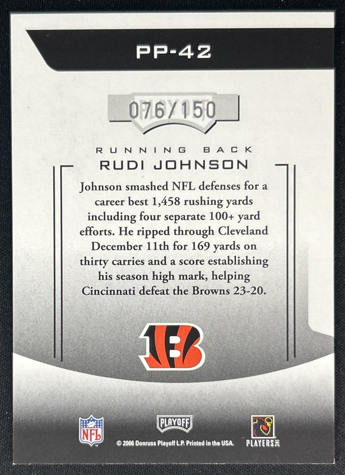 Rudi Johnson 2005 Playoff Prestige Prestigious Pros Red /150 Bengals back