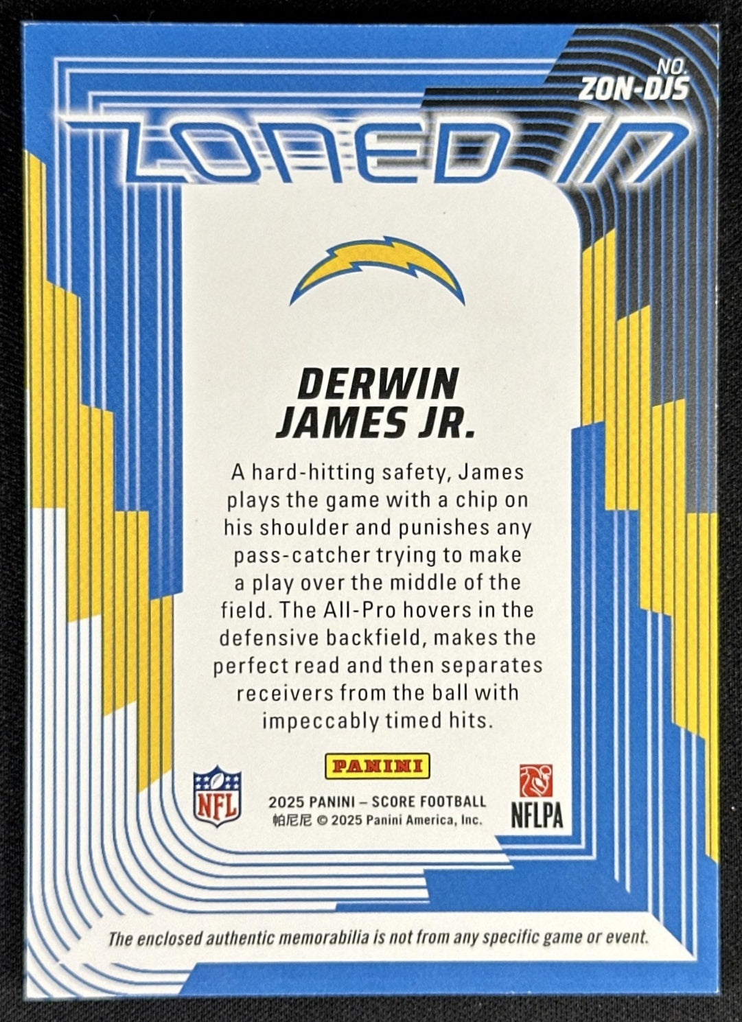 Derwin James Jr. 2025 Panini Score Zoned In Jerseys Chargers