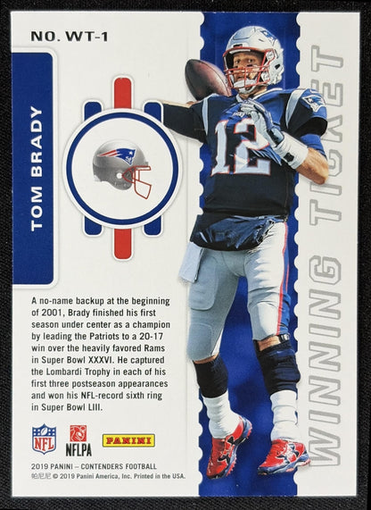 Tom Brady 2019 Panini Contenders Winning Ticket Patriots