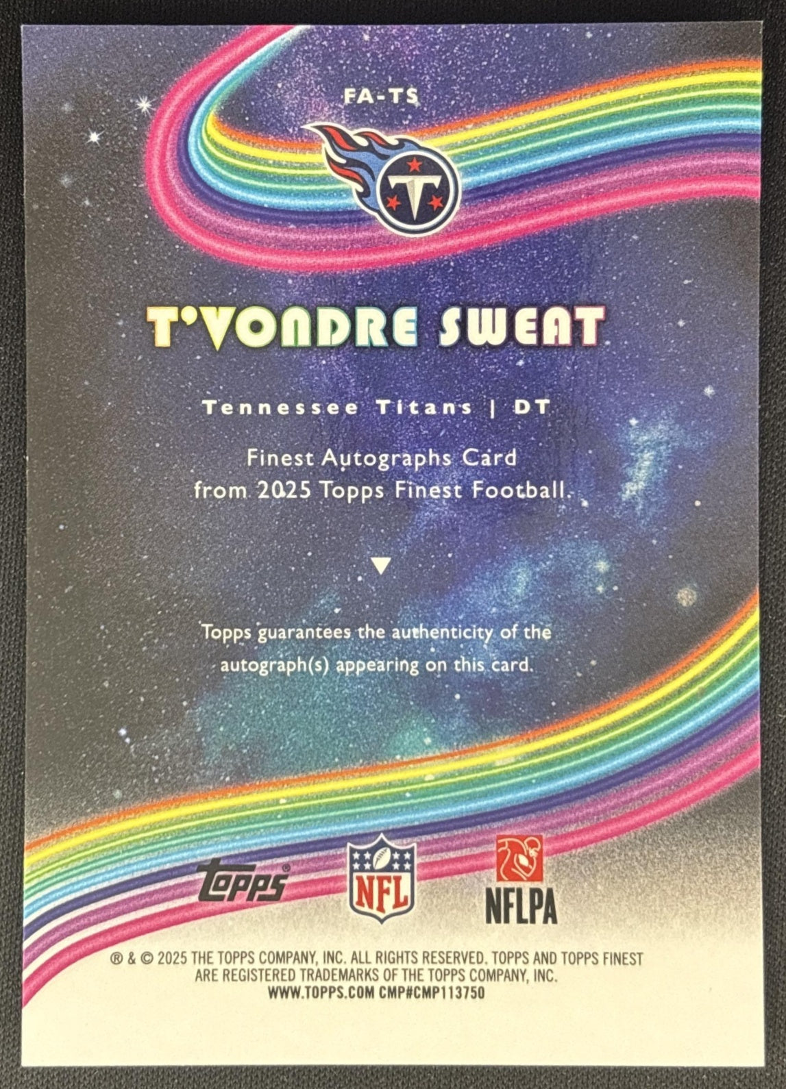 T'Vondre Sweat 2025 Topps Finest Auto Titans back