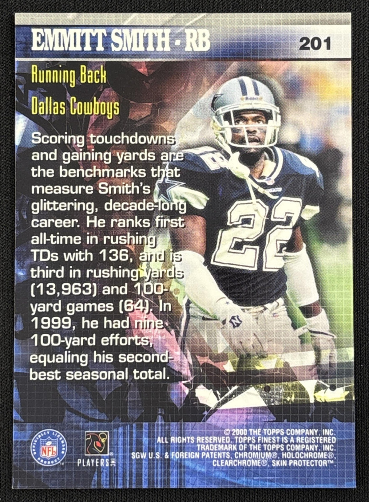 Emmitt Smith 2000 Topps Finest Cowboys - Back