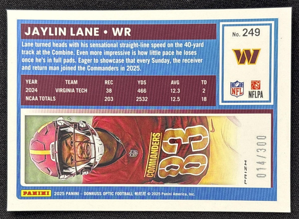 Jaylin Lane 2025 Panini Donruss Optic Rated Rookie Wave Prizm /300 Commanders