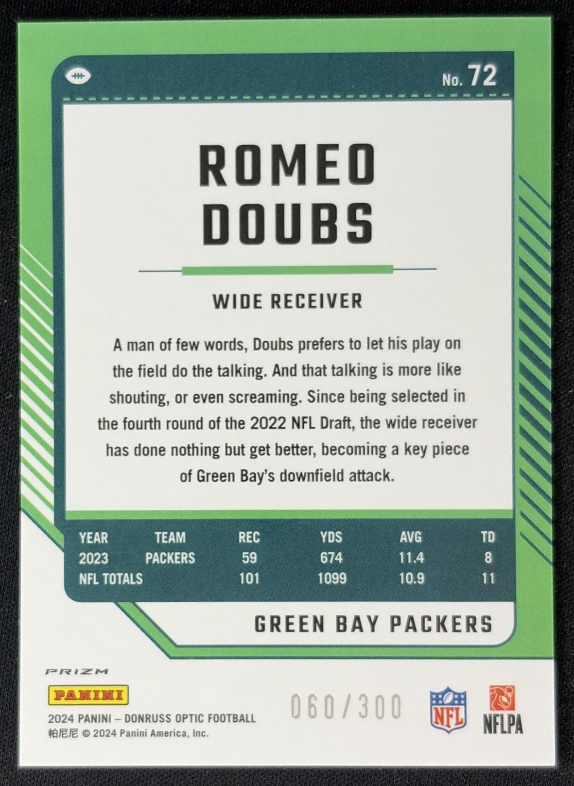 Romeo Doubs 2024 Panini Donruss Optic Wave /300 Packers
