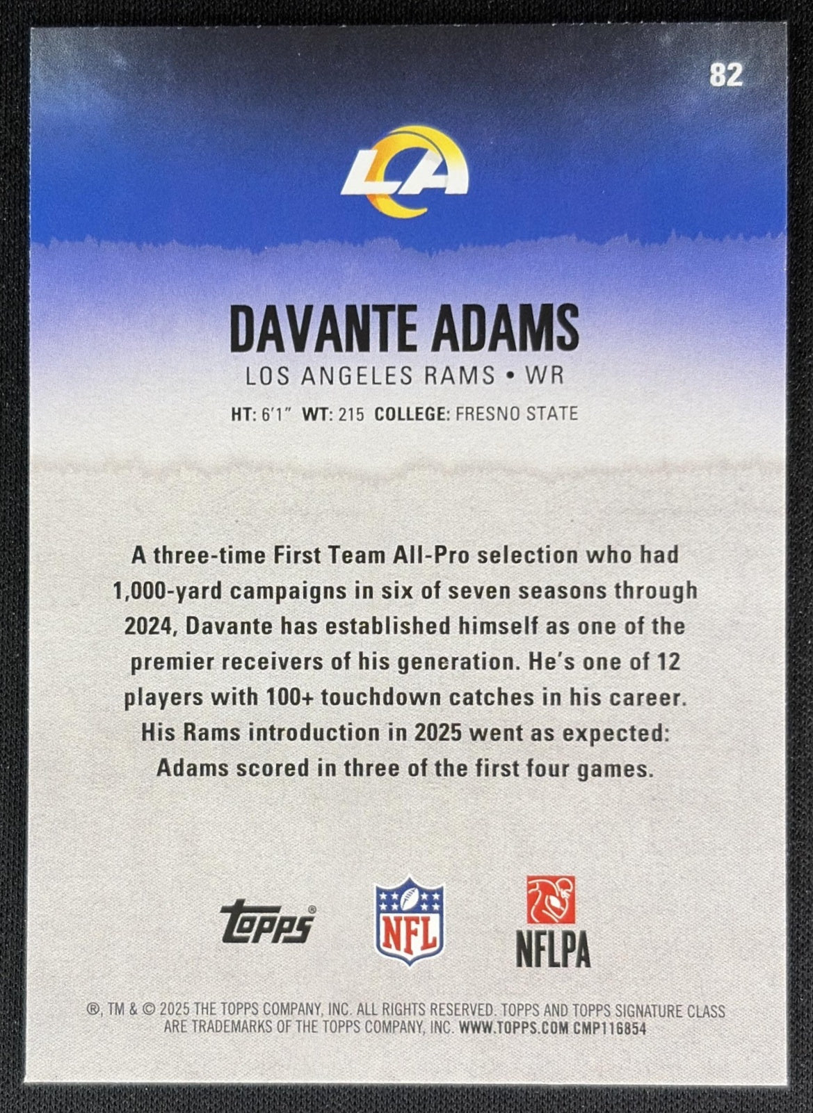 Davante Adams 2025 Topps Signature Class Veteran Red & Black Foil Rams back