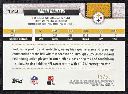 Aaron Rodgers 2026 Topps Gold Diamante Foil /50 Steelers