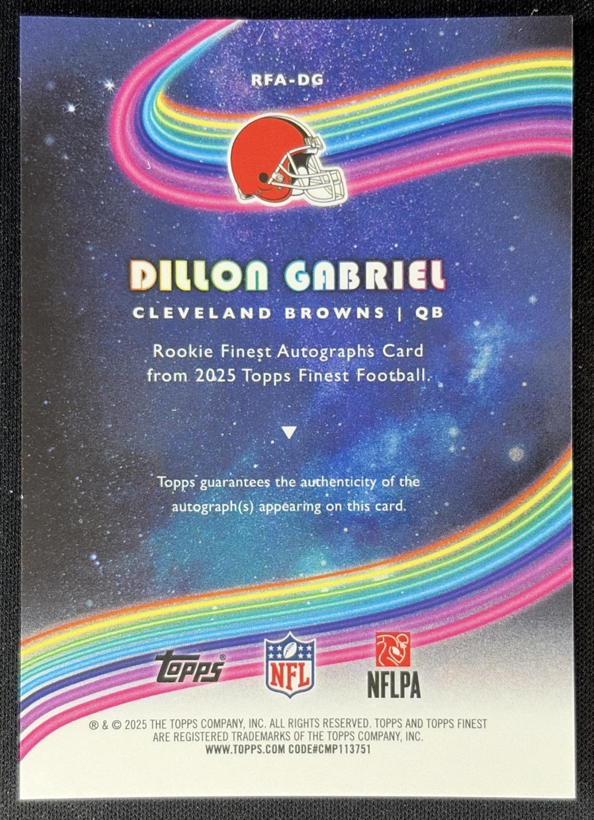 Dillon Gabriel 2025 Topps Finest Rookie Auto Browns Football