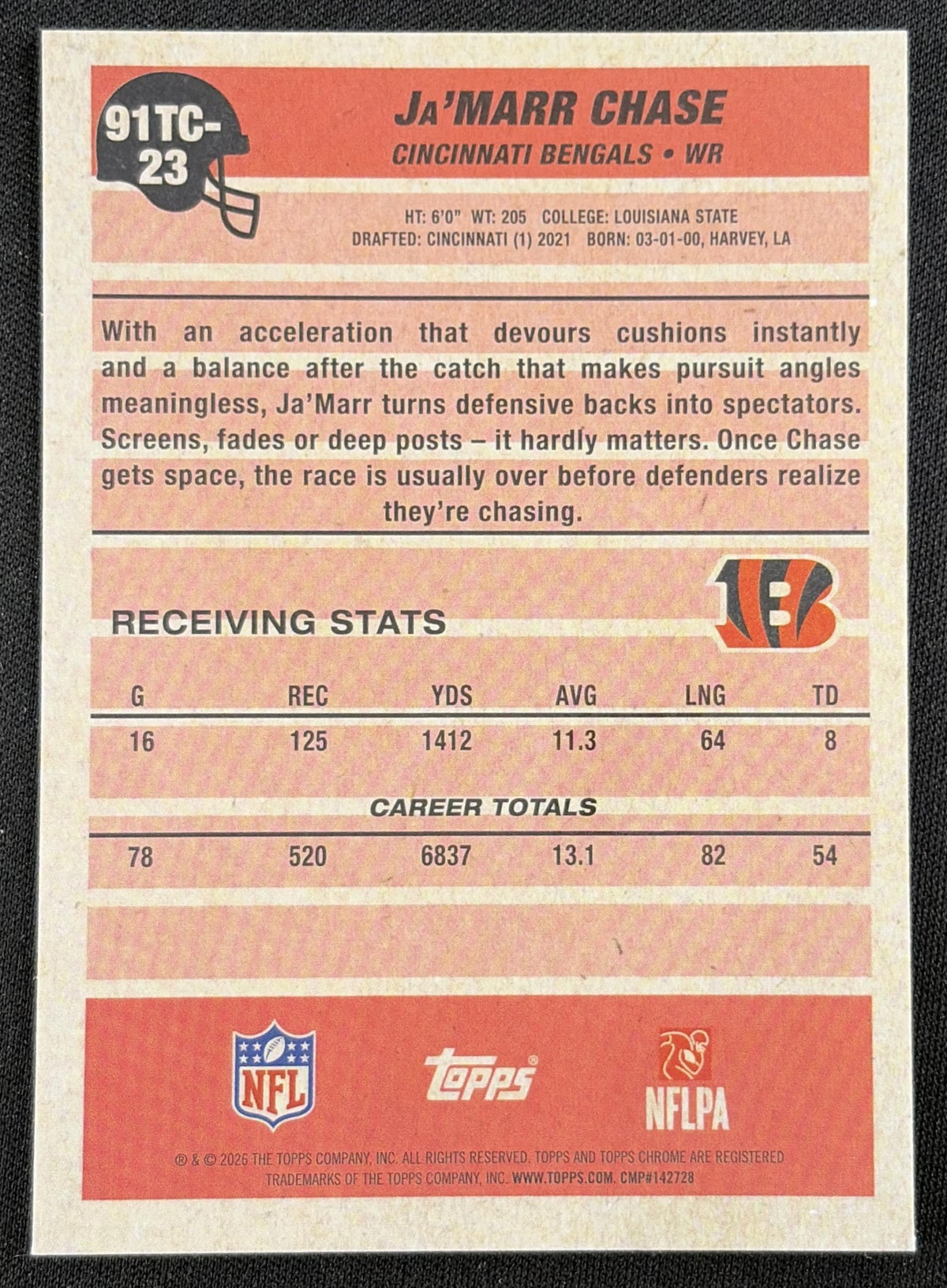 Ja'Marr Chase 2026 Topps 1991 Chrome Mojo Refractor Bengals back