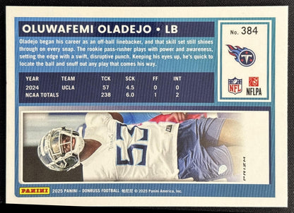 Oluwafemi Oladejo 2025 Panini Donruss Optic Rated Rookie Preview Pink Titans - Back